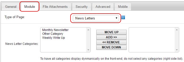 Select Newsletter Page Type