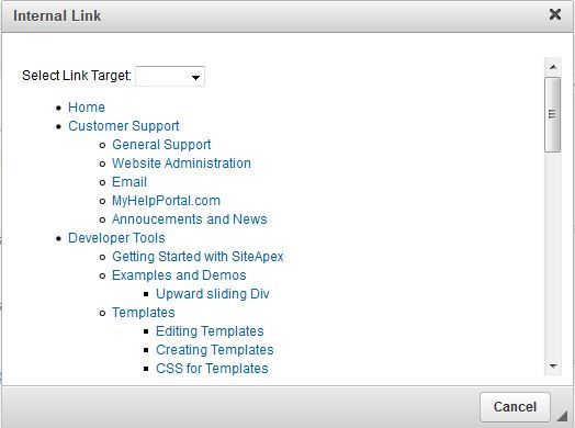 SiteApex Editor Internal Links Box