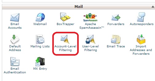 email account level filtering