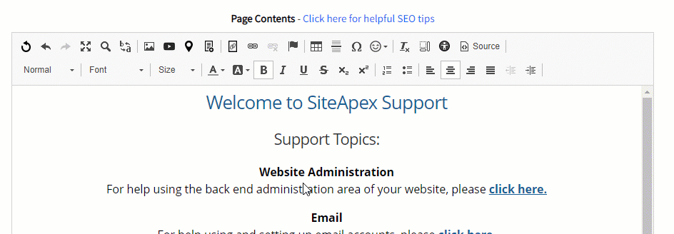 SiteApex Editor Erase Formatting
