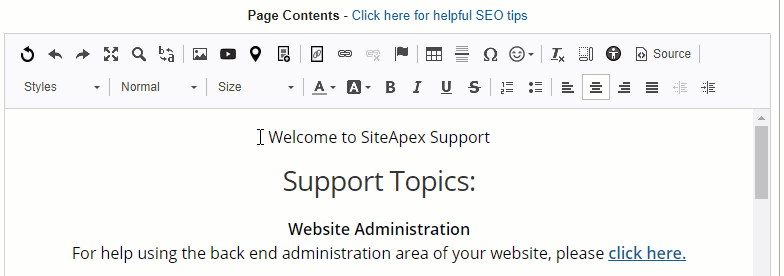 SiteApex Editor Heading Paragraph Formatting Styles