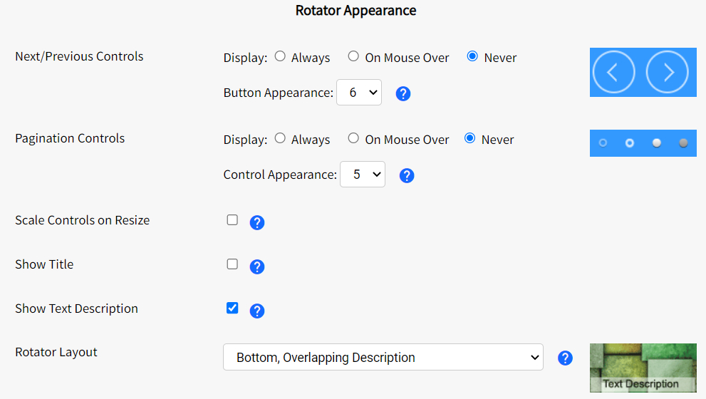 Siteapex Ads Rotator Appearance settings