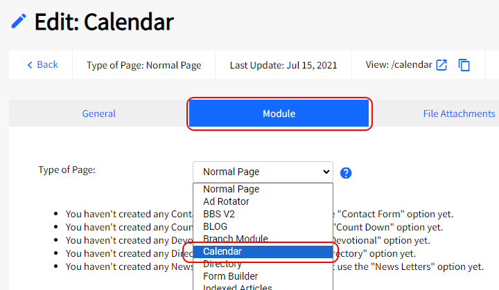SiteApex Add Calendar Module