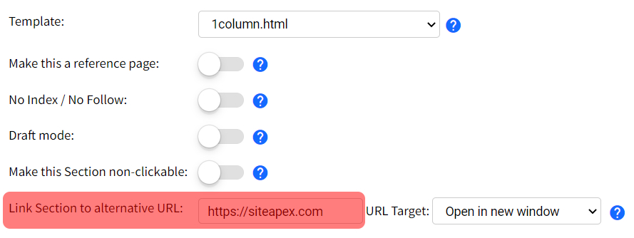 SiteApex Alternative URL Field