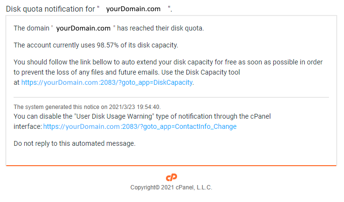 cPanel Phishing Email Example