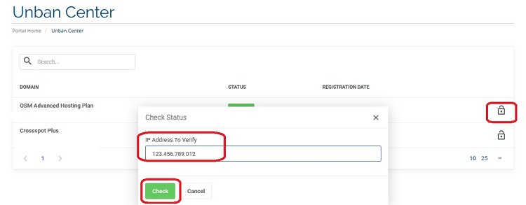 customer portal unban ip address