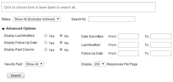 Form Builder Search Response Advanced Options