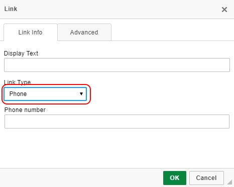 SiteApex creating a link to a phone number