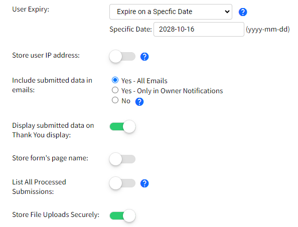 Siteapex Formbuilder Security Options