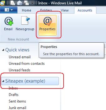Bank Obsessie perzik Editing Your Account Settings In Windows Live Mail | Email Support Articles  | Email | SiteApex Support
